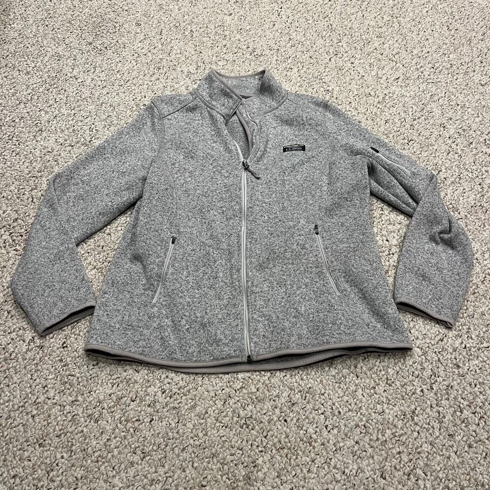 LL Bean Sweater Fleece Full Zip Jacket Sz XL Gray  Outdoor Hiking Cozy Preppy
